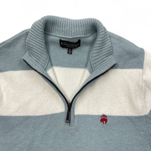 Brooks Brothers Men's Blue White Stripe Zip Collar Lamb Wool Sweater XL Slim Fit - Picture 4 of 9